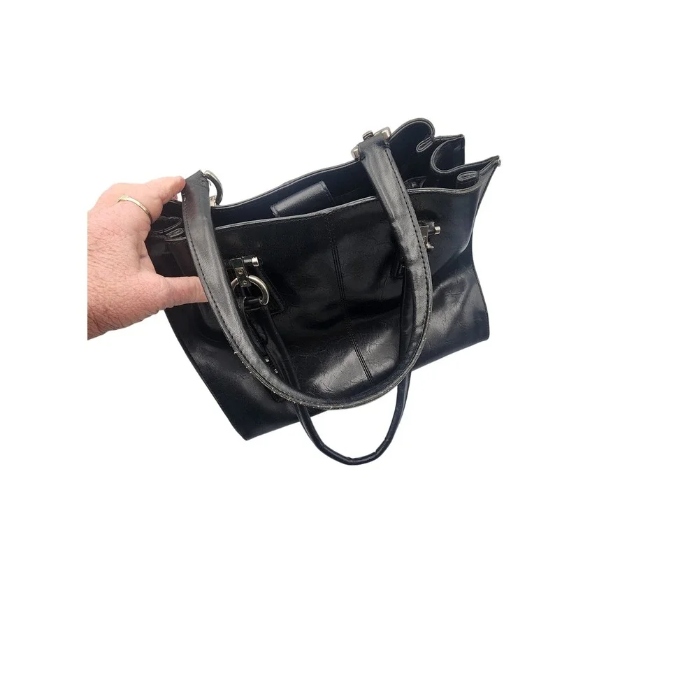 Liz Claiborne Black Faux Leather Multi Compartment Shoulder Bag Tote LC.1441.P